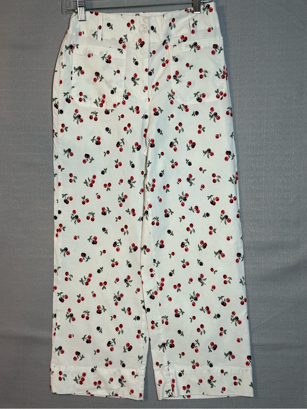 Nicole Miller White Cherry Print Wide-Leg Pants